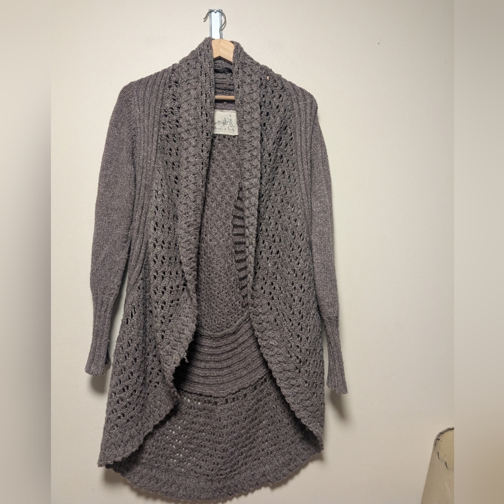 Angel of the North M Taupe Chunky Knit Open Cardigan Boho